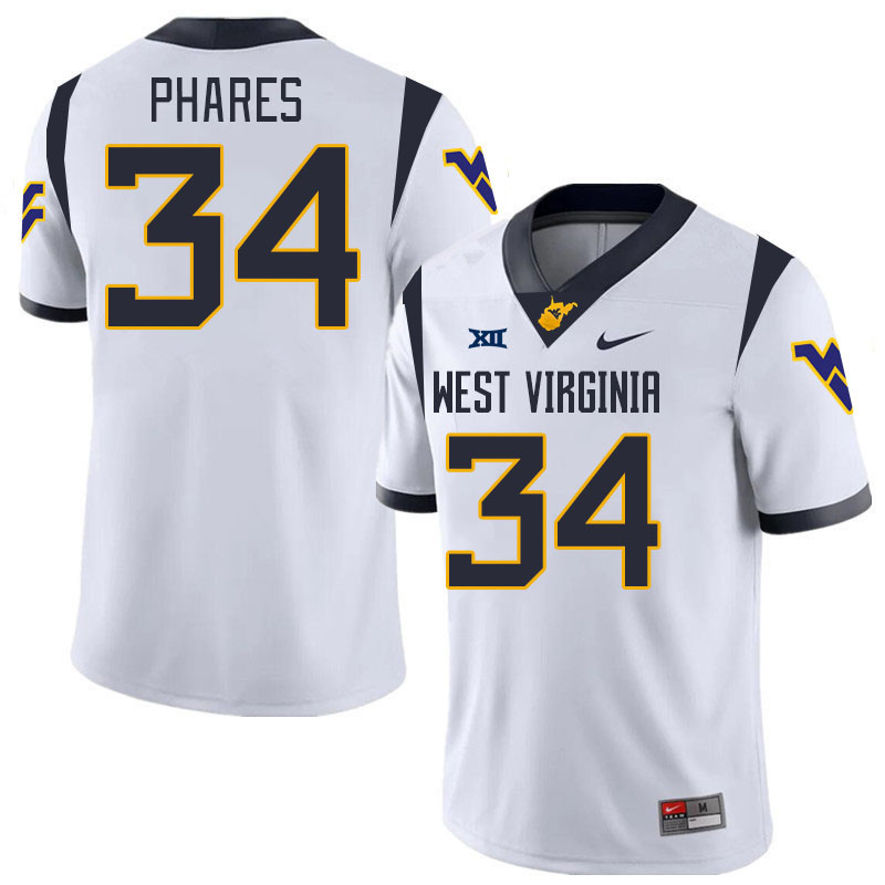 #34 Andrew Phares West Virginia Mountaineers College 2024 New Uniforms Football Jerseys Stitched Sale-White